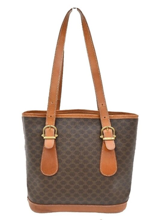 Celine Handbags - CELINE Logo Macadam Pattern Shoulder Tote Bag PVC Leather Brown Italy 61KB607